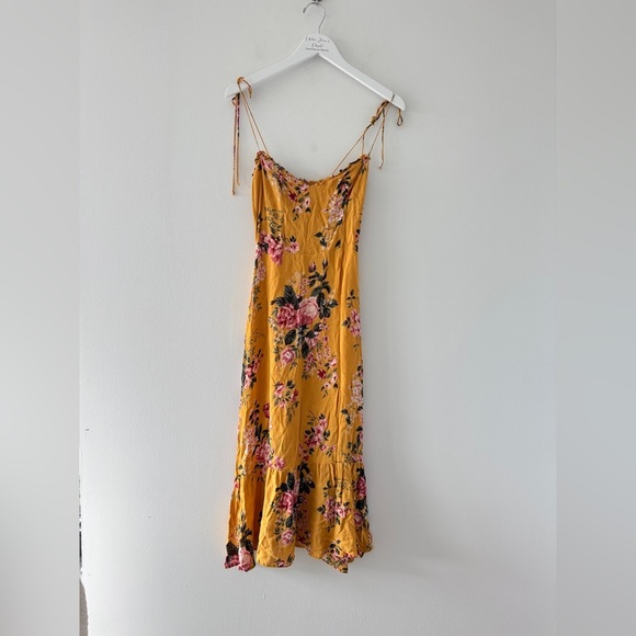 REFORMATION Enya Yellow Floral Midi Dress 4 - Picture 2 of 7
